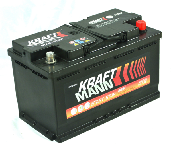 Kraftmann - 12V 80Ah - AGM Start-Stop - autó akkumulátor - jobb+